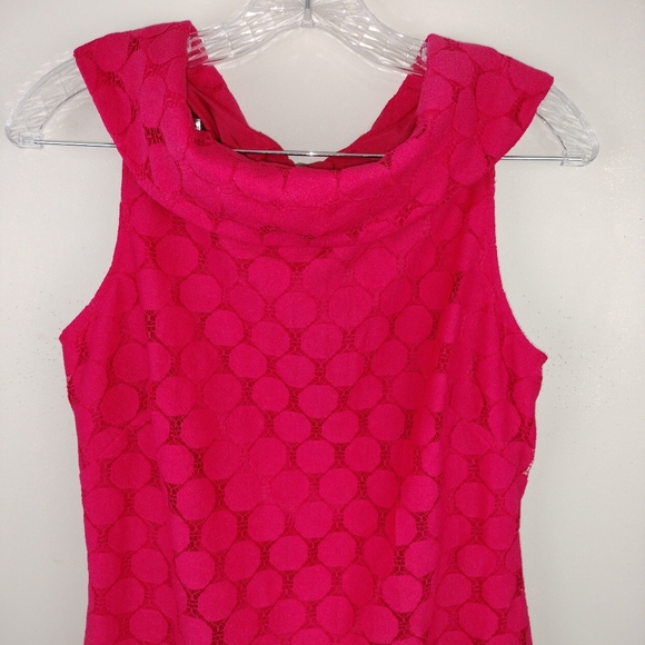 Adrianna Papell Eyelet Circle Cut Lace Overlay Boat Neck Dress in Hot Pink Sz.8 - Picture 4 of 12